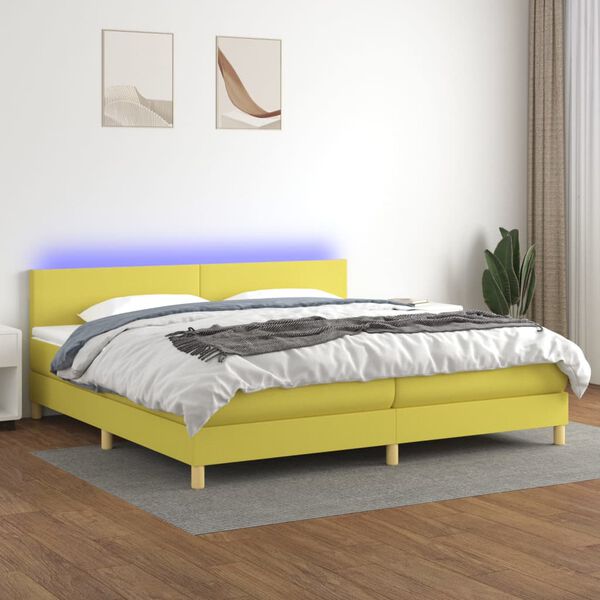 vidaXL Box spring postel s matrac&iacute; a LED zelen&aacute; 200x200 cm textil