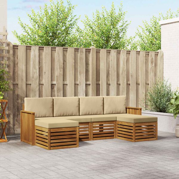 vidaXL Sedac&iacute; soupravy 6 pcs Přirozen&aacute; a B&eacute;žov&aacute; Masivn&iacute; ak&aacute;tov&eacute; dřevo