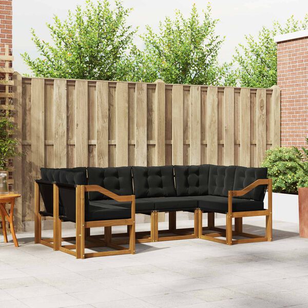 vidaXL Venkovn&iacute; pohovkov&aacute; souprava s pol&scaron;t&aacute;řem 6 pcs Přirozen&aacute; a čern&aacute;