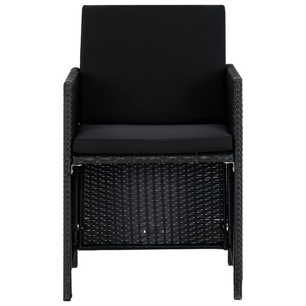 vidaXL 9d&iacute;ln&yacute; zahradn&iacute; j&iacute;deln&iacute; set s podu&scaron;kami polyratan čern&yacute;