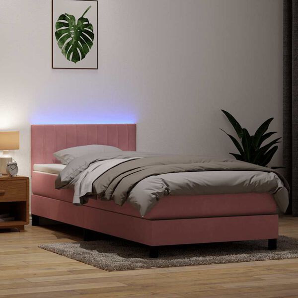 vidaXL Box spring postel s matrac&iacute; a LED čern&aacute; 100x220 cm Růžov&yacute;