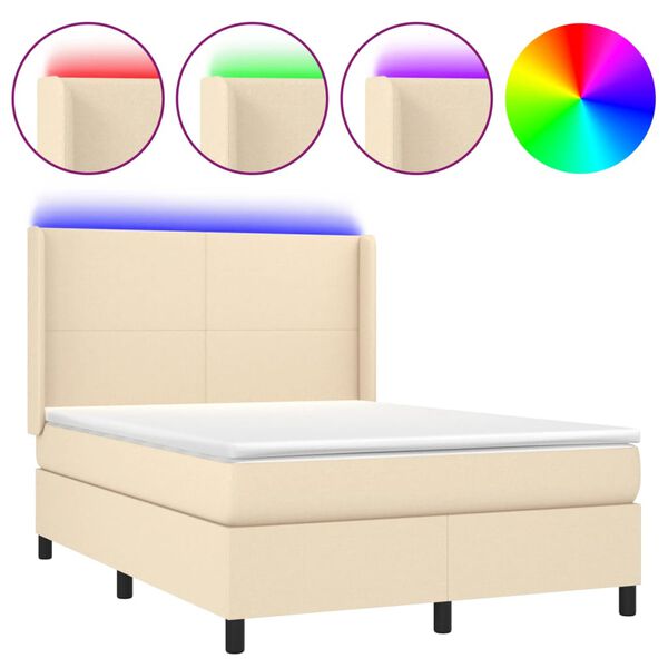 vidaXL Box spring postel s matrac&iacute; a LED kr&eacute;mov&aacute; 140x190 cm textil