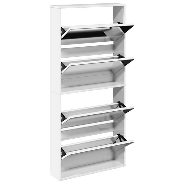 vidaXL Botn&iacute;k se zrcadlem 4patrov&yacute; b&iacute;l&yacute; s vysok&yacute;m leskem 63x17x134 cm