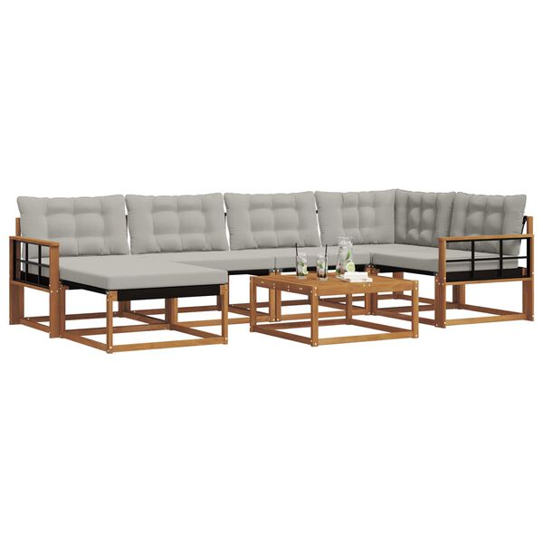 vidaXL Venkovn&iacute; pohovkov&aacute; souprava 7 pcs Př&iacute;rodn&iacute; a světle &scaron;ed&aacute;