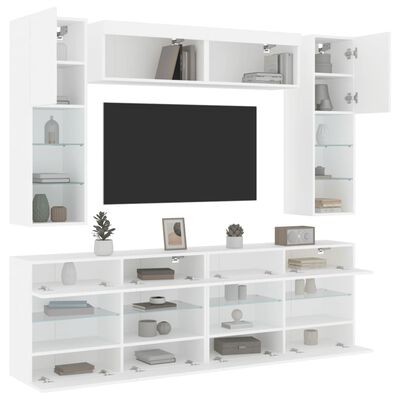 vidaXL 6dílná obývací stěna s LED osvětlením bílá
