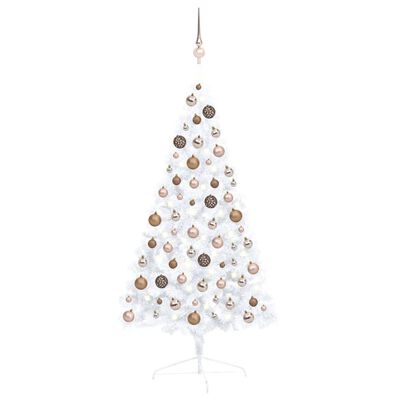 vidaXL Umělý vánoční půl stromek s LED a sadou koulí bílý 120 cm