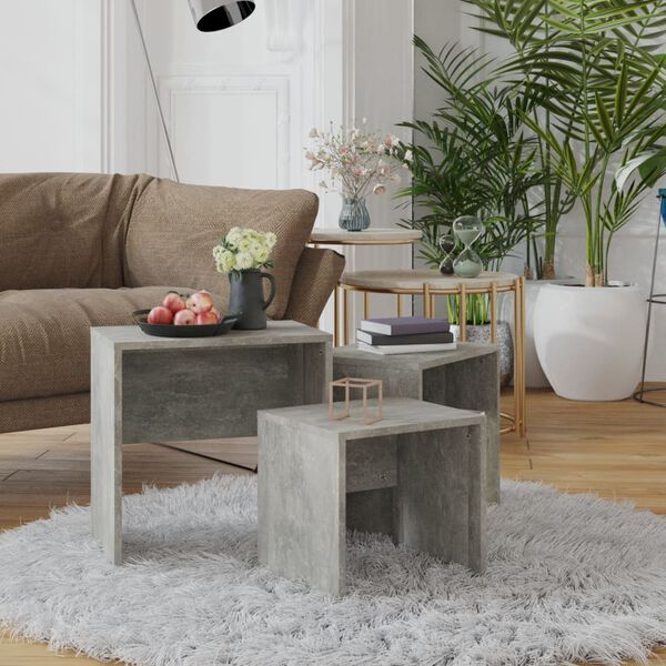 vidaXL Hn&iacute;zdov&eacute; konferenčn&iacute; stolky 3 ks betonově &scaron;ed&eacute; dřevotř&iacute;ska