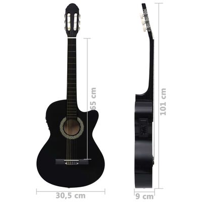 vidaXL 12dílný set folková kytara s ekvalizérem a 6 strunami černá