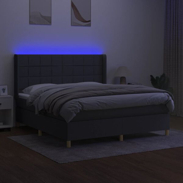 vidaXL Box spring postel s matrac&iacute; a LED tmavě &scaron;ed&aacute; 160x200 cm textil