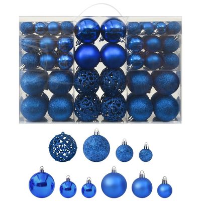 vidaXL Sada vánočních baněk 100 kusů modrá