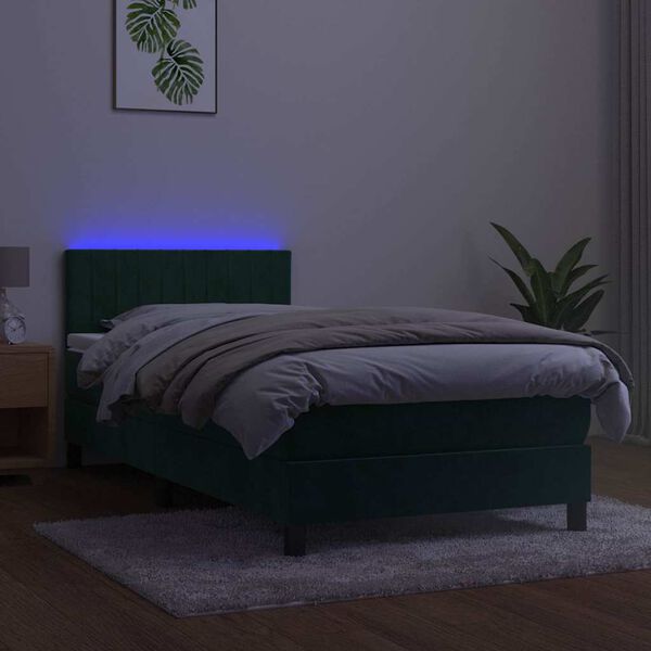 vidaXL Box spring postel s matrac&iacute; a LED tmavě zelen&aacute; 80x200 cm samet