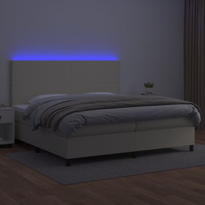 vidaXL Box spring postel s matrací a LED krémová 200x200 cm umělá kůže