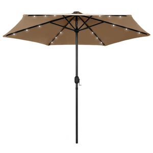 vidaXL Zahradn&iacute; slunečn&iacute;k s LED a hlin&iacute;kovou tyč&iacute; 270 cm taupe