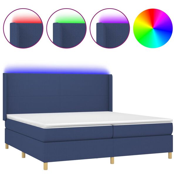 vidaXL Box spring postel s matrac&iacute; a LED modr&aacute; 200x200 cm textil