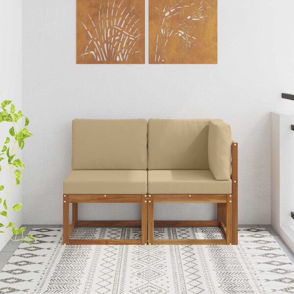 vidaXL Venkovn&iacute; prostředn&iacute; a rohov&aacute; pohovka 2 Kus Přirozen&aacute; a B&eacute;žov&aacute;