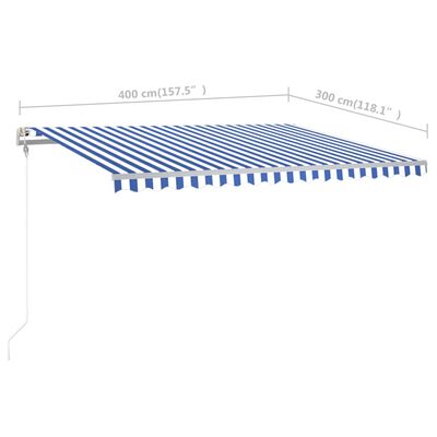 vidaXL Ručně zatahovací markýza se sloupky 4 x 3 m modrobílá