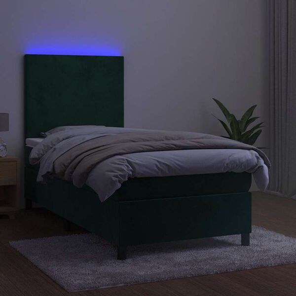 vidaXL Box spring postel s matrac&iacute; a LED tmavě zelen&aacute; 100x200 cm samet