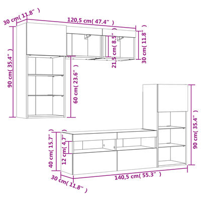 vidaXL 5dílná obývací stěna s LED dub sonoma kompozitní dřevo