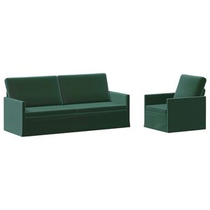 vidaXL Set pohovek 2 pcs Tmavě zelen&aacute; Samet