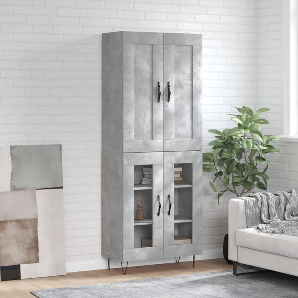vidaXL Skř&iacute;ň highboard betonově &scaron;ed&aacute; 69,5x34x180 cm kompozitn&iacute; dřevo