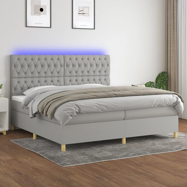 vidaXL Box spring postel s matrac&iacute; a LED světle &scaron;ed&aacute; 200x200 cm textil