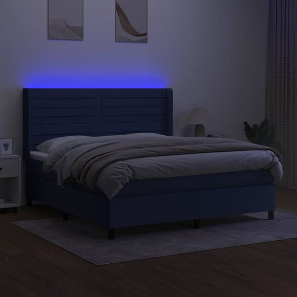vidaXL Box spring postel s matrac&iacute; a LED modr&aacute; 160x200 cm textil