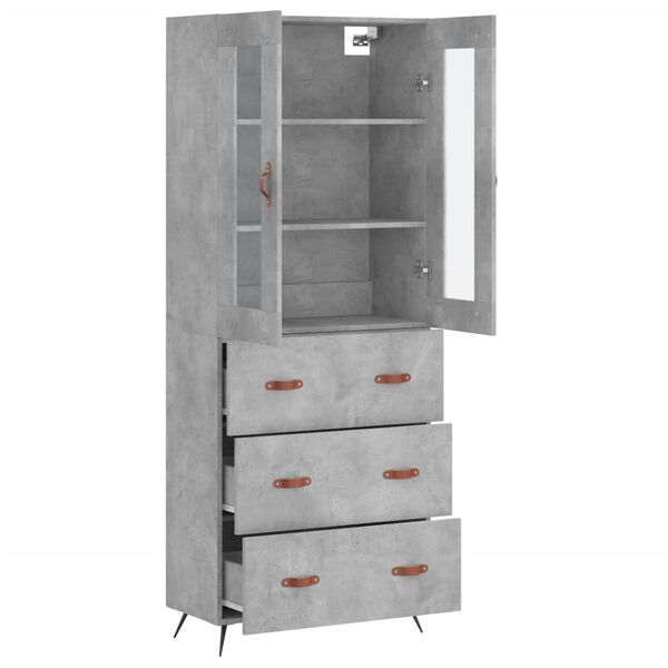 vidaXL Skř&iacute;ň highboard betonově &scaron;ed&aacute; 69,5x34x180 cm kompozitn&iacute; dřevo