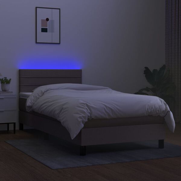 vidaXL Box spring postel s matrac&iacute; a LED taupe 90x190 cm textil