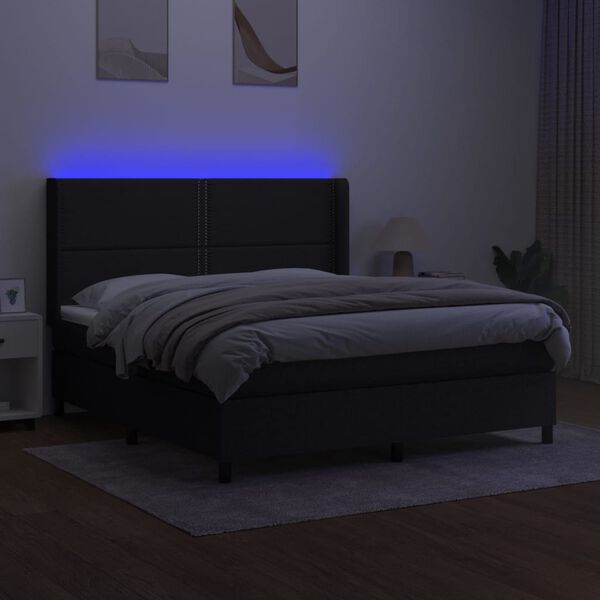 vidaXL Box spring postel s matrac&iacute; a LED čern&aacute; 180x200 cm textil