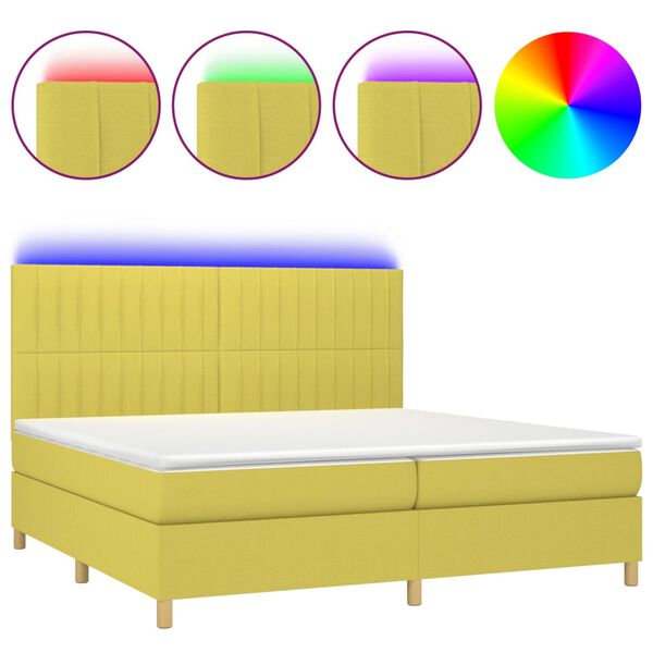 vidaXL Box spring postel s matrac&iacute; a LED zelen&aacute; 200x200 cm textil