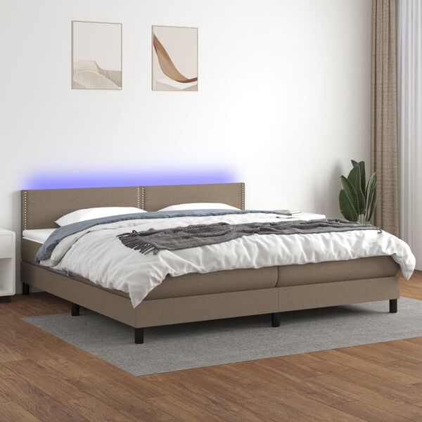 vidaXL Box spring postel s matrac&iacute; a LED taupe 200x200 cm textil