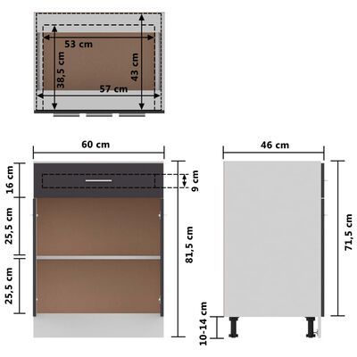 vidaXL Spodní skříňka zásuvka šedá vysoký lesk 60x46x81,5 dřevotříska