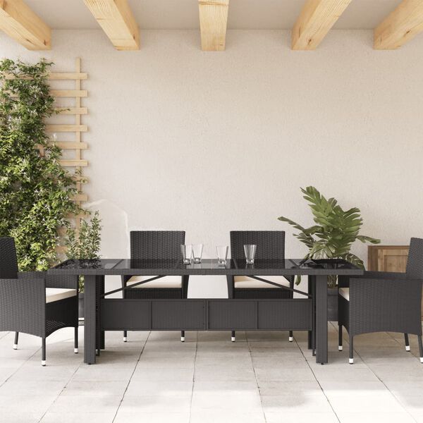 vidaXL Zahradn&iacute; stůl se skleněnou deskou čern&yacute; 240x90x75 cm polyratan