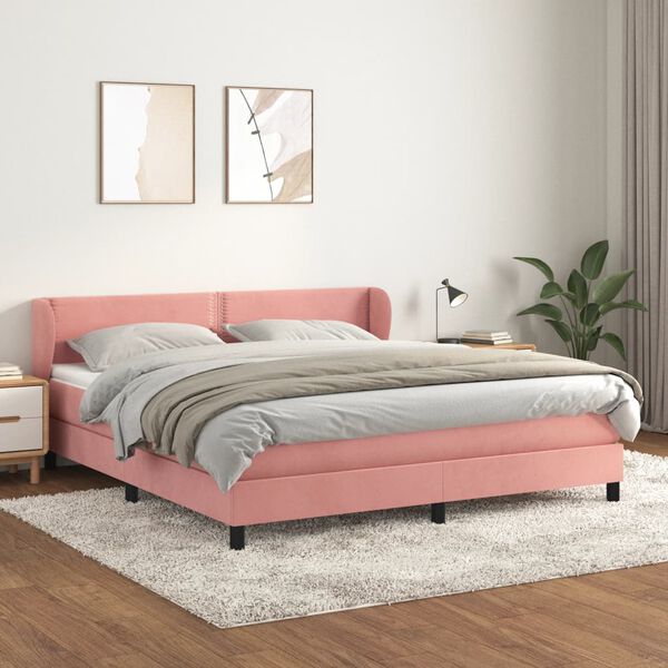 vidaXL Box spring postel s matrac&iacute; růžov&aacute; 180x200 cm samet