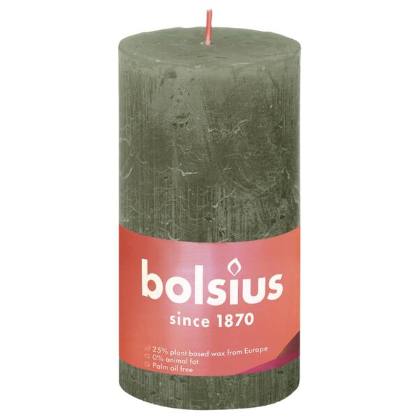 Bolsius Rustik&aacute;ln&iacute; v&aacute;lcov&eacute; sv&iacute;čky Shine 4 ks 130 x 68 mm svěže olivov&eacute;