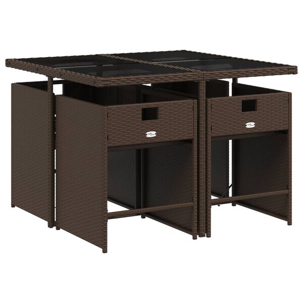 vidaXL 5d&iacute;ln&yacute; zahradn&iacute; j&iacute;deln&iacute; set s podu&scaron;kami hněd&yacute; polyratan