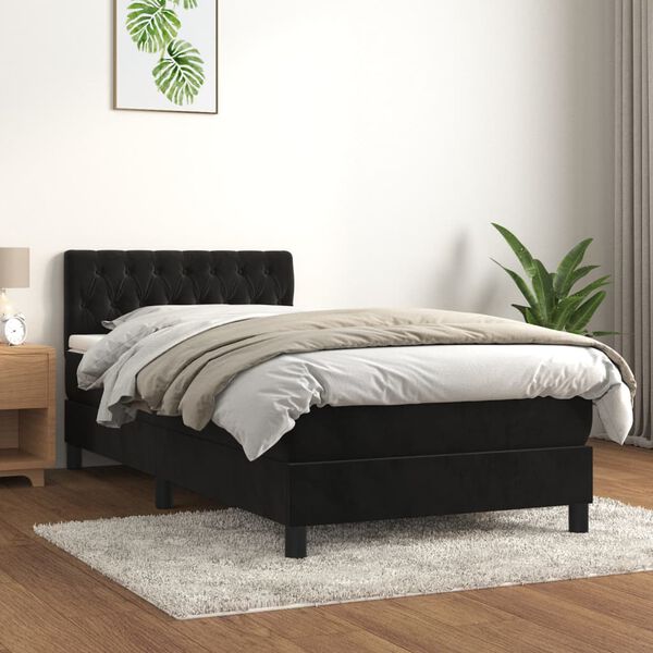 vidaXL Box spring postel s matrac&iacute; čern&aacute; 90x200 cm samet