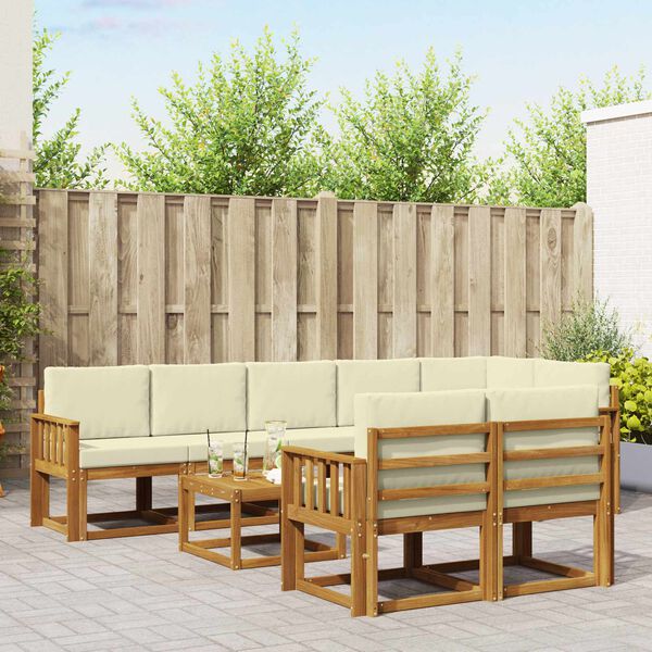 vidaXL Venkovn&iacute; pohovkov&aacute; souprava 9 pcs Přirozen&aacute; a Kr&eacute;mov&aacute;