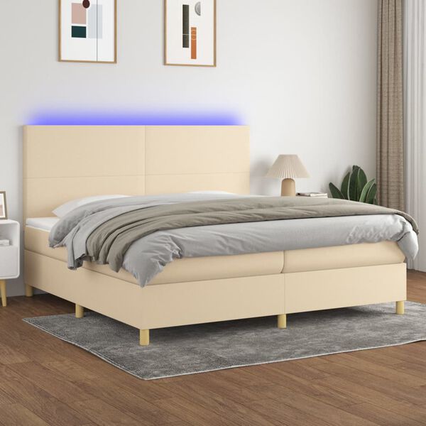 vidaXL Box spring postel s matrac&iacute; a LED kr&eacute;mov&aacute; 200x200 cm textil