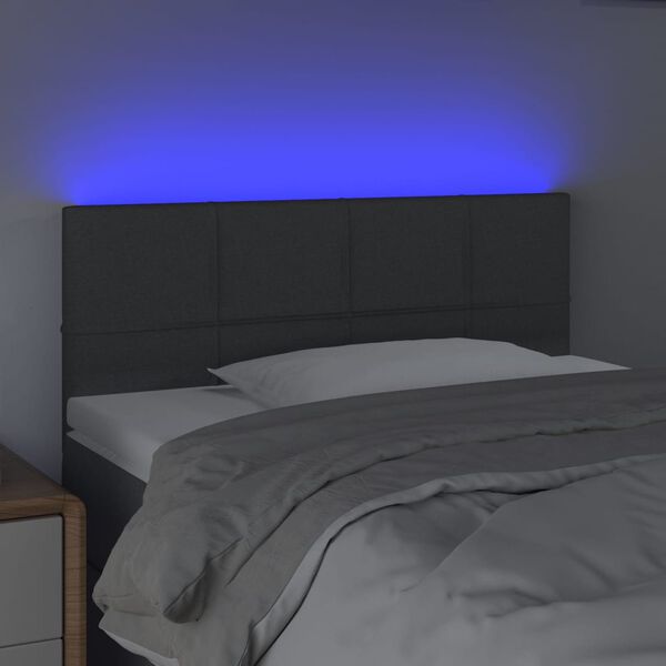 vidaXL Čelo postele s LED tmavě &scaron;ed&eacute; 90x5x78/88 cm textil