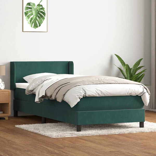 vidaXL Box spring postel s matrac&iacute; tmavě zelen&aacute; 90x210 cm samet