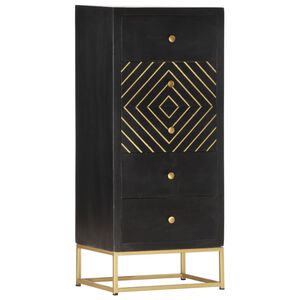 vidaXL Komoda se z&aacute;suvkami čern&aacute; a zlat&aacute; 45x30x105cm masivn&iacute; mangovn&iacute;k