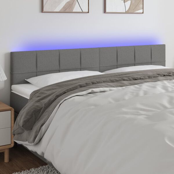 vidaXL Čelo postele s LED tmavě &scaron;ed&eacute; 200x5x78/88 cm textil
