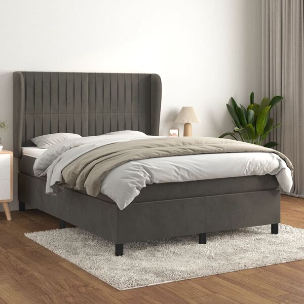 vidaXL Box spring postel s matrac&iacute; tmavě &scaron;ed&yacute; 140 x 190 cm samet