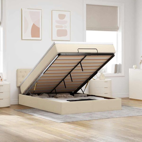 vidaXL Osmansk&aacute; postel s matrac&iacute; & LEDs Cream 140x190 cm L&aacute;tka