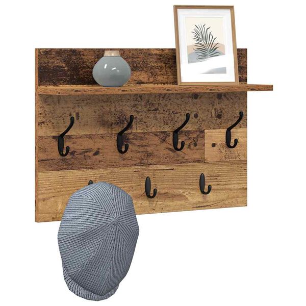 vidaXL N&aacute;stěnn&yacute; vě&scaron;&aacute;k na kab&aacute;ty s polic&iacute; Star&eacute; dřevo 60 x 40 x 12 cm