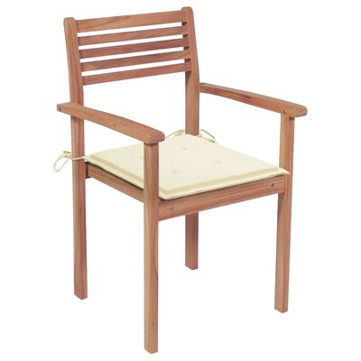 vidaXL Zahradní židle 4 ks s krémovými poduškami masivní teak