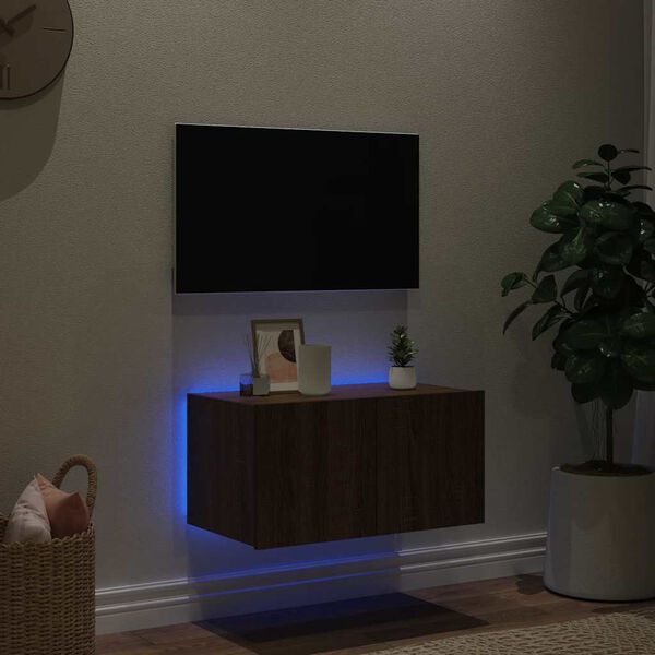 vidaXL N&aacute;stěnn&aacute; TV skř&iacute;ňka s LED osvětlen&iacute;m hněd&yacute; dub 60 x 35 x 31 cm