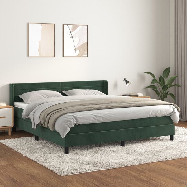 vidaXL Box spring postel s matrac&iacute; tmavě zelen&aacute; 180x200 cm samet