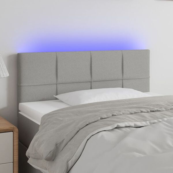 vidaXL Čelo postele s LED světle &scaron;ed&eacute; 90x5x78/88 cm textil